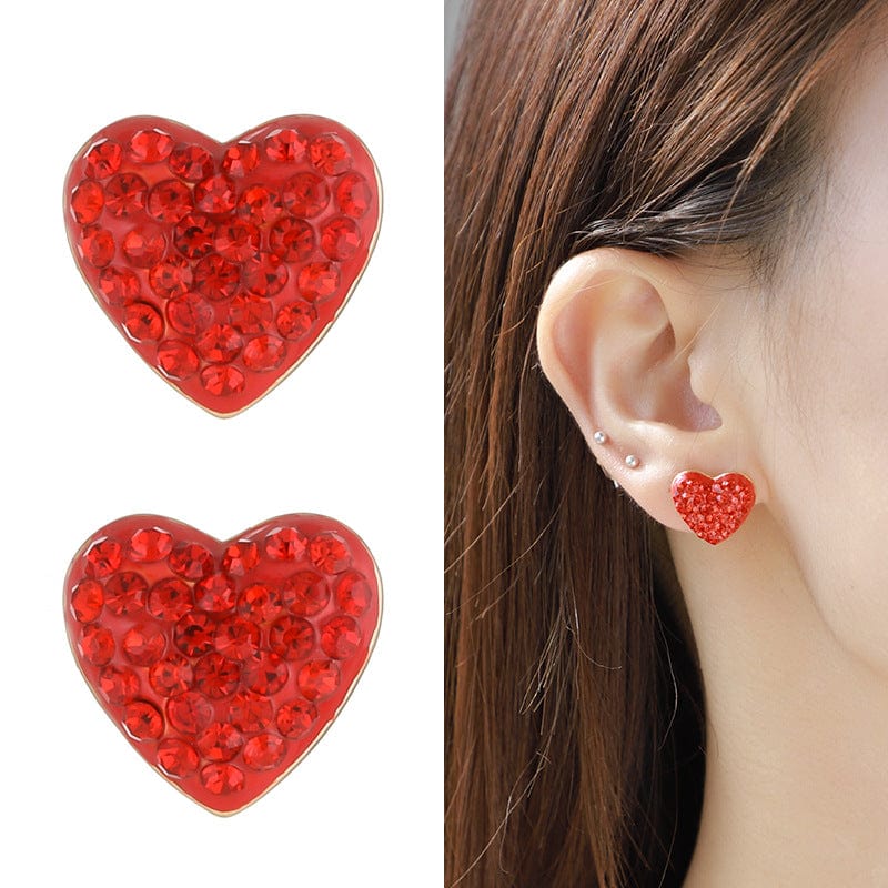 Red Heart Shape With Diamond Necklace Combination Suit Valentine's Day Gift Festival Peach Heart Earrings - Dazora Jewels - Dazora Jewels