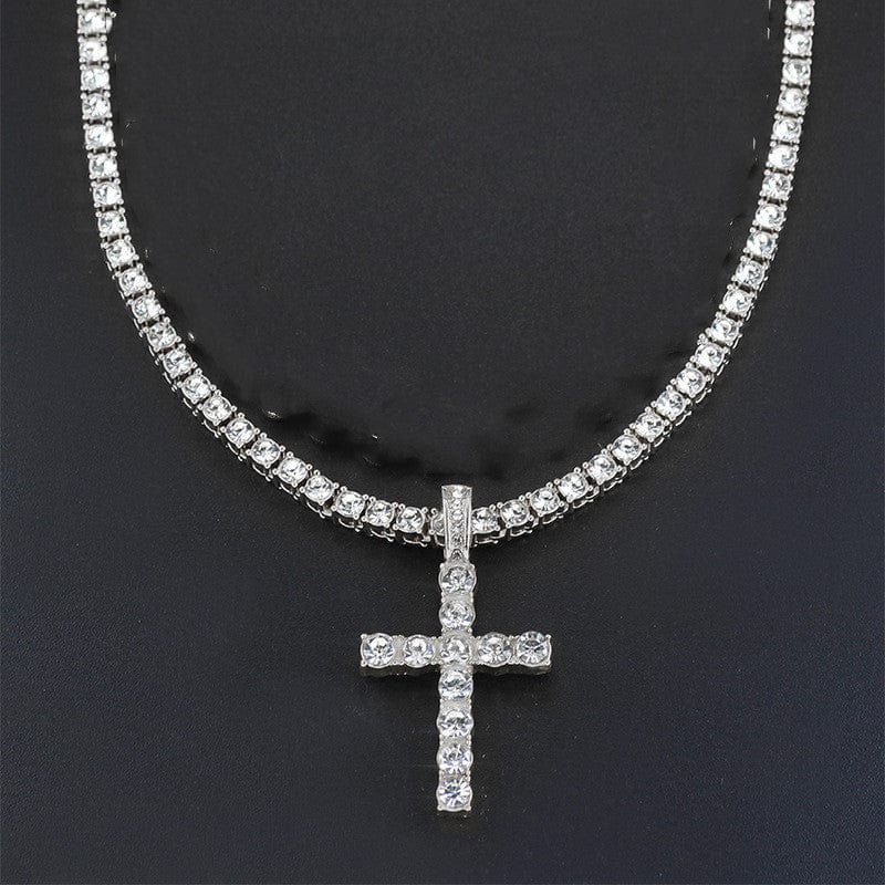Cross 4.0mm Diamond Studded Single Row Men's Necklace - Dazora Jewels - Dazora Jewels