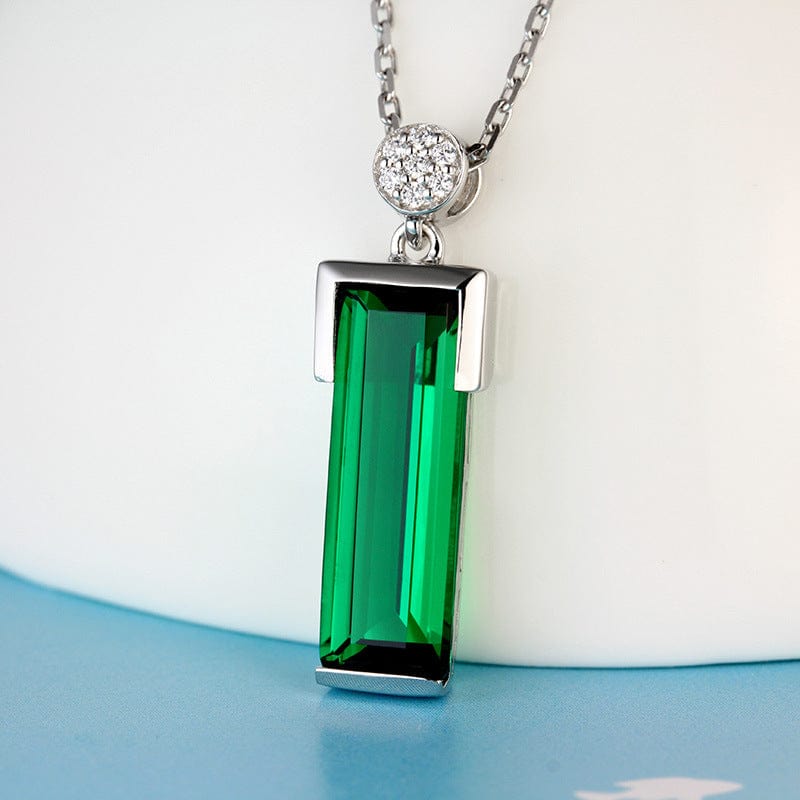 Emerald Color Gemstone 925 Silver Plated Jewelry Necklace 18k Platinum Plated Pendant Women's - Dazora Jewels  - Dazora Jewels 