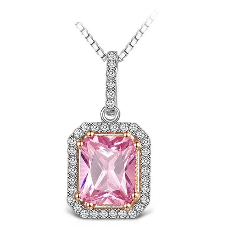 Children's Necklace Pink 3a Zircon Large Square Geometric Diamond Pendant Short Necklace - Dazora Jewels  - Dazora Jewels 