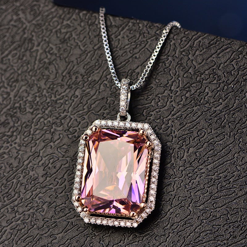 Children's Necklace Pink 3a Zircon Large Square Geometric Diamond Pendant Short Necklace - Dazora Jewels  - Dazora Jewels 