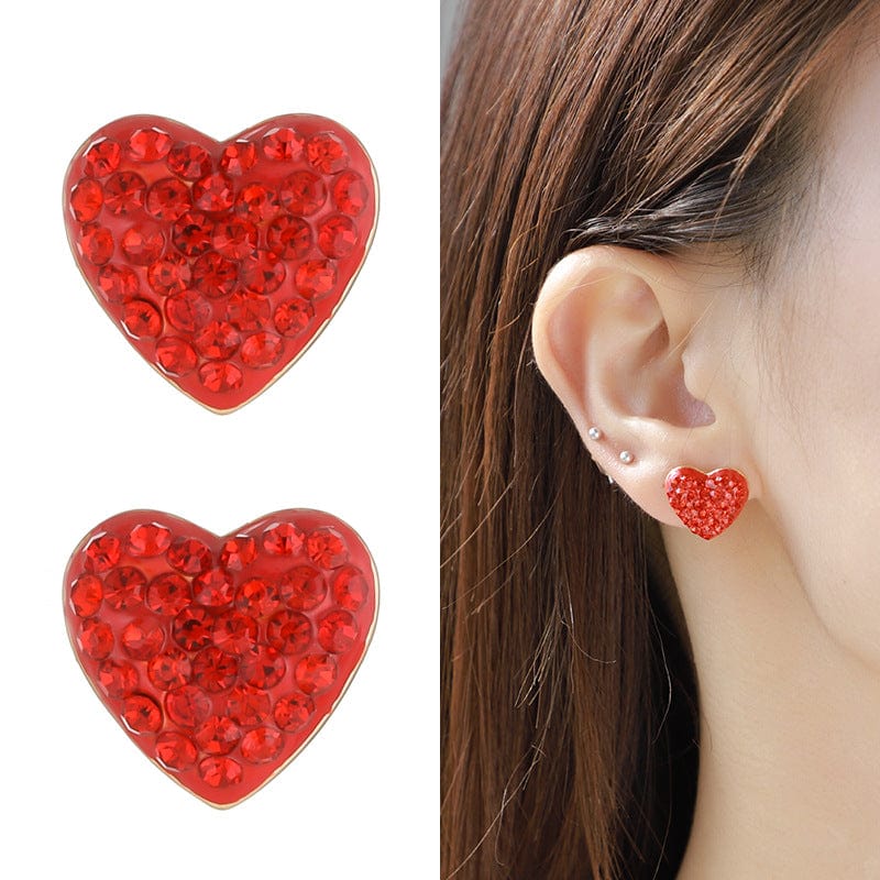 Red Heart Shape With Diamond Necklace Combination Suit Valentine's Day Gift Festival Peach Heart Earrings - Dazora Jewels  - Dazora Jewels 