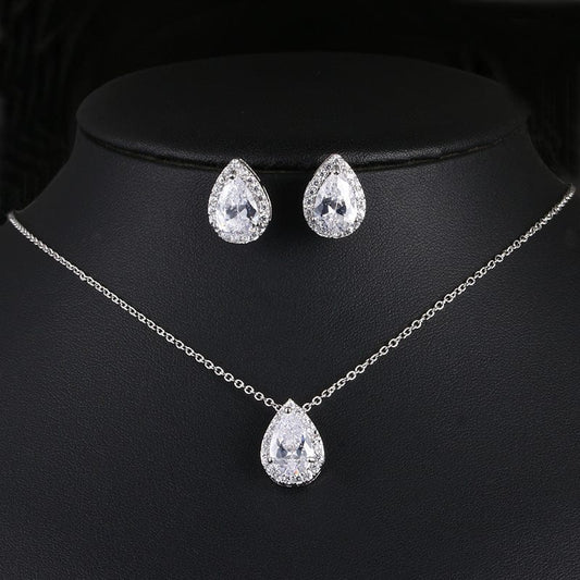 Water Drop Gemstone Necklace Earrings Jewelry Set - Dazora Jewels  - Dazora Jewels 