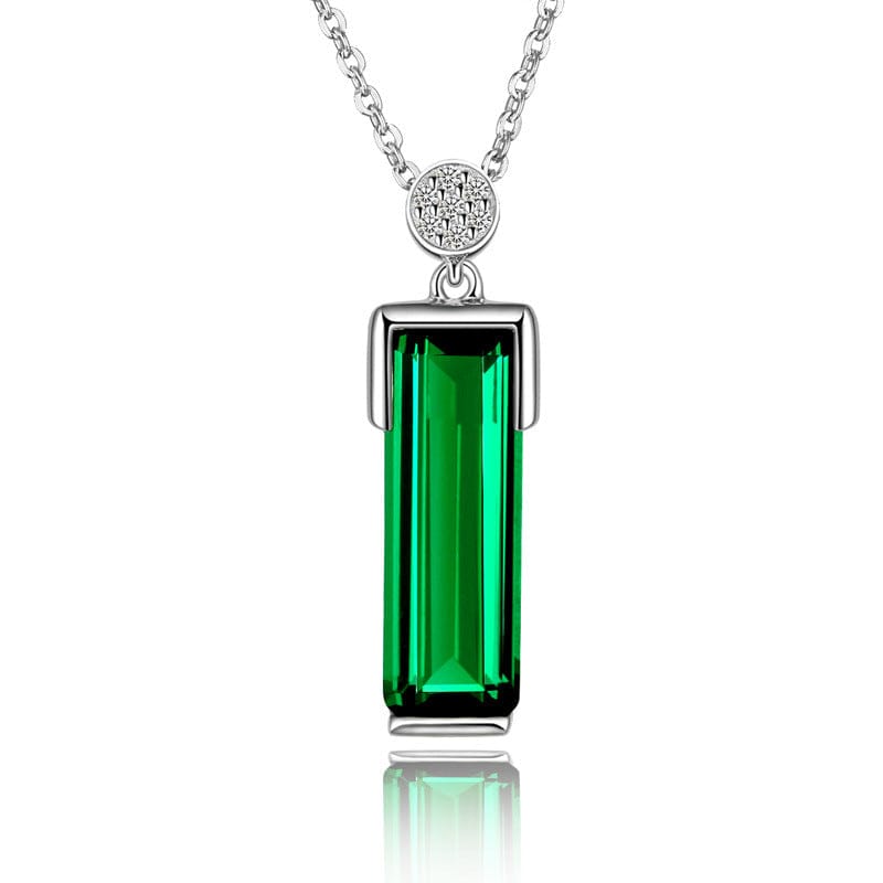 Emerald Color Gemstone 925 Silver Plated Jewelry Necklace 18k Platinum Plated Pendant Women's - Dazora Jewels  - Dazora Jewels 