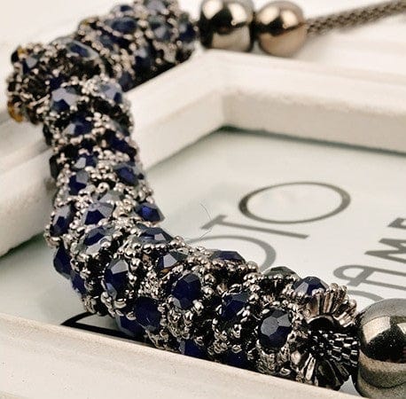 Black Round Sapphire and Blue Diamond Necklace - Dazora Jewels  - Dazora Jewels 