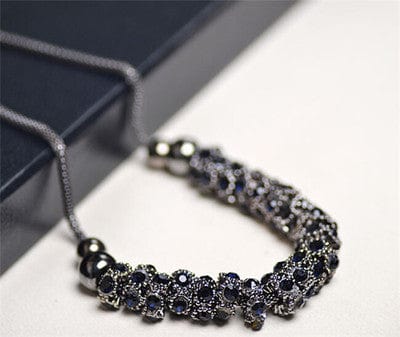 Black Round Sapphire and Blue Diamond Necklace - Dazora Jewels  - Dazora Jewels 