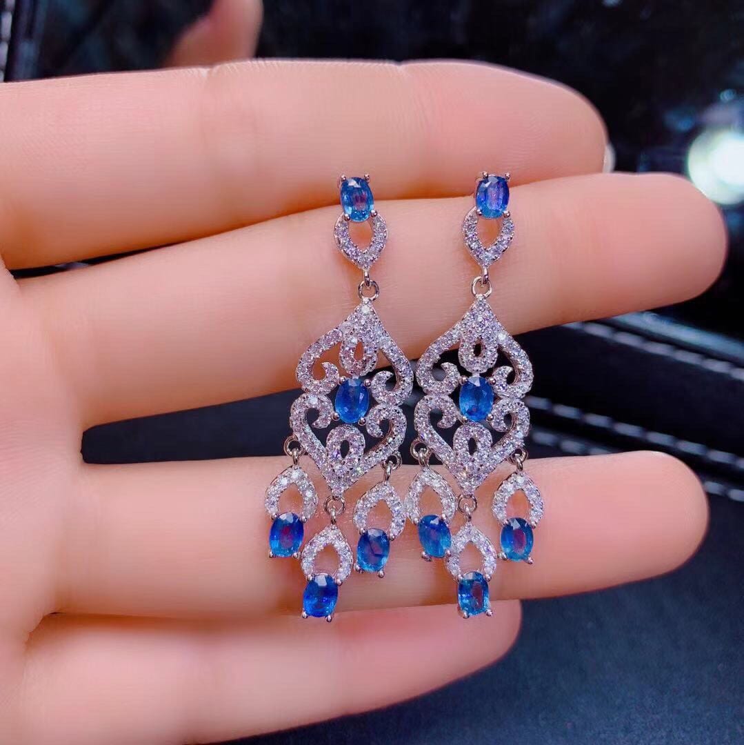 Natural Sri Lanka Sapphire Earrings S925 Silver - Dazora Jewels  - Dazora Jewels 