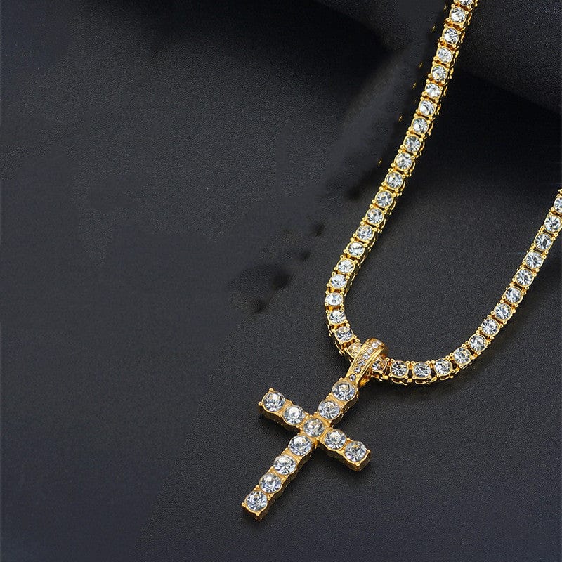 Cross 4.0mm Diamond Studded Single Row Men's Necklace - Dazora Jewels  - Dazora Jewels 