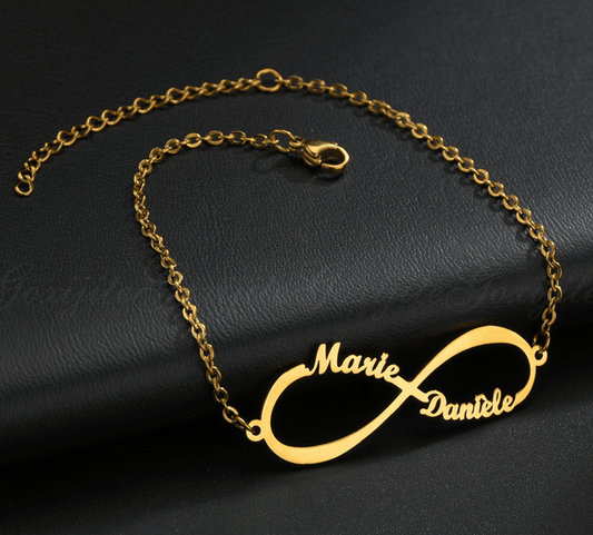 Personalized Jewelry Custom Double Name Date Infinity Bracelet Rose Gold Infinity Nameplate Bracelets Stainless Steel Hand Chain - Dazora Jewels  - Dazora Jewels 