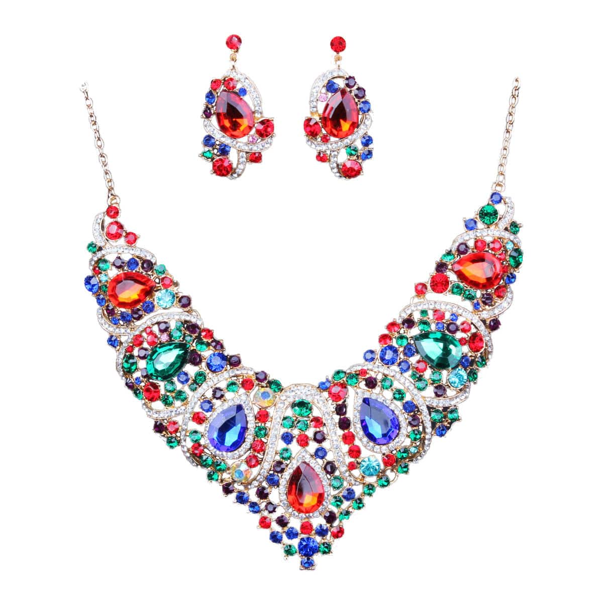 Colorful Bridal Necklace And Earring Set - Dazora Jewels  - Dazora Jewels 