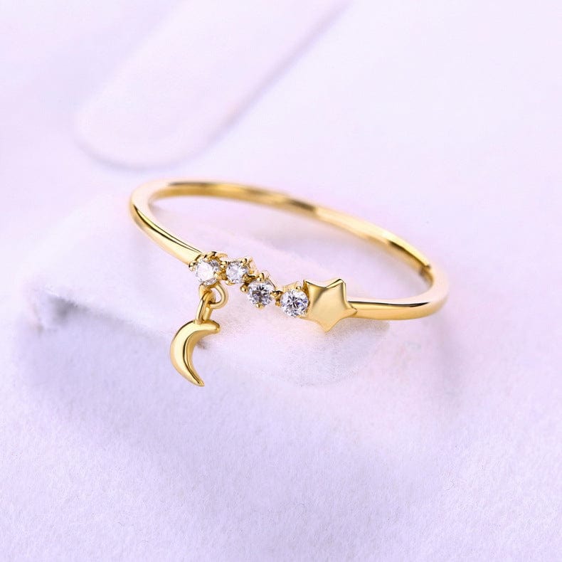 14K gold luxurious hand decoration, star moon ring, - Dazora Jewels  - Dazora Jewels 