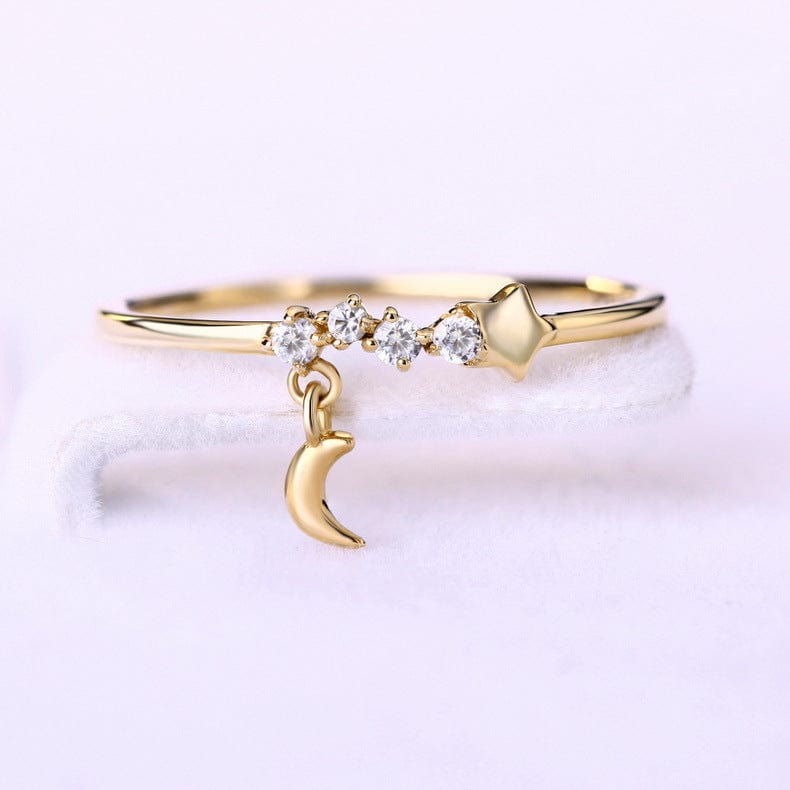 14K gold luxurious hand decoration, star moon ring, - Dazora Jewels  - Dazora Jewels 