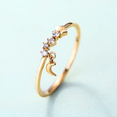 14K gold luxurious hand decoration, star moon ring, - Dazora Jewels  - Dazora Jewels 