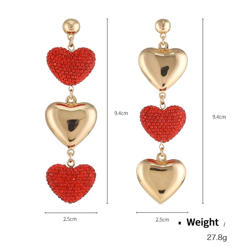 Red Heart Shape With Diamond Necklace Combination Suit Valentine's Day Gift Festival Peach Heart Earrings - Dazora Jewels  - Dazora Jewels 