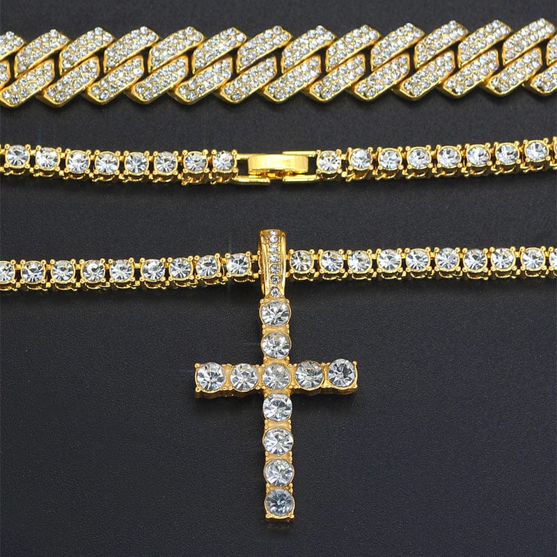 Cross 4.0mm Diamond Studded Single Row Men's Necklace - Dazora Jewels  - Dazora Jewels 