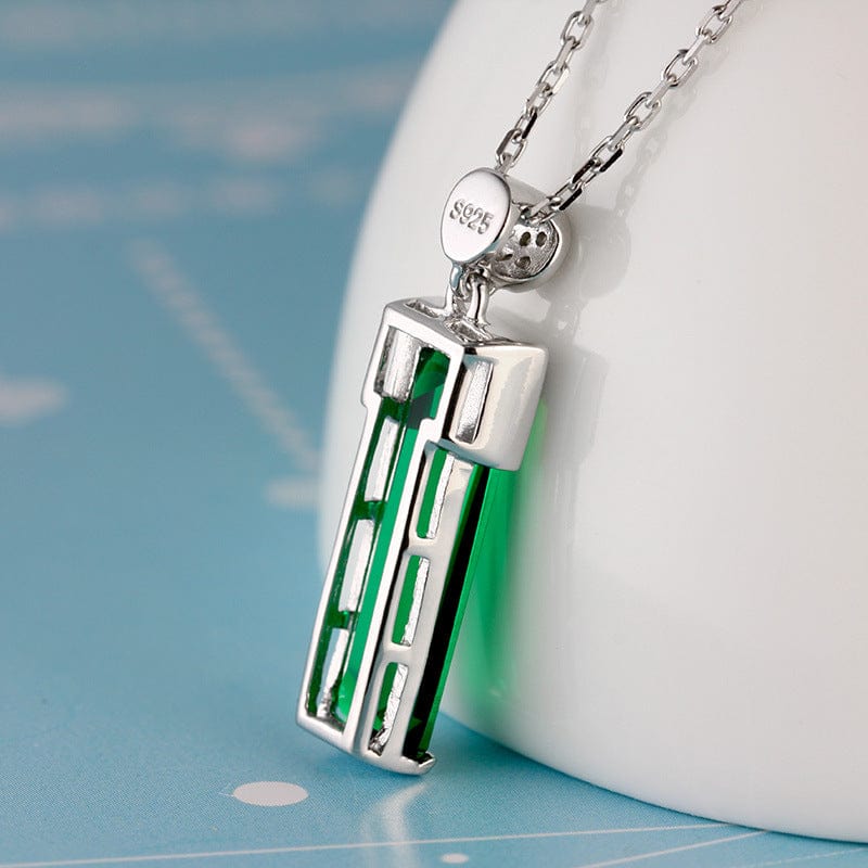 Emerald Color Gemstone 925 Silver Plated Jewelry Necklace 18k Platinum Plated Pendant Women's - Dazora Jewels  - Dazora Jewels 