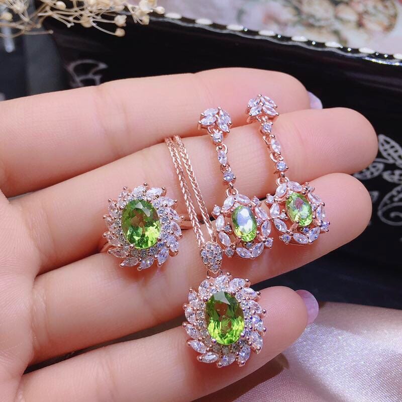 S925 Silver Gilded Peridot Set Jewelry - Dazora Jewels  - Dazora Jewels 