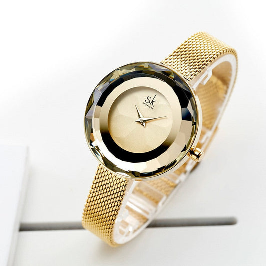 Lady's New Pattern Glass Simple Mesh Belt Quartz Watch - Dazora Jewels  - Dazora Jewels 