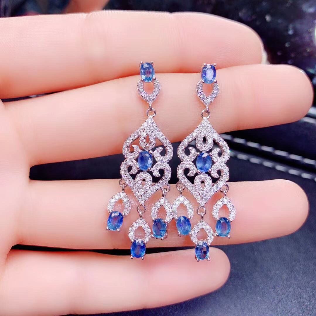 Natural Sri Lanka Sapphire Earrings S925 Silver - Dazora Jewels  - Dazora Jewels 