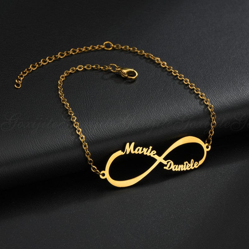 Personalized Jewelry Custom Double Name Date Infinity Bracelet Rose Gold Infinity Nameplate Bracelets Stainless Steel Hand Chain - Dazora Jewels  - Dazora Jewels 