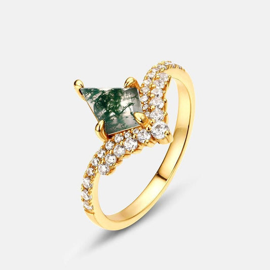 S925 Silver Green Moss Agate Ring - Dazora Jewels  - Dazora Jewels 
