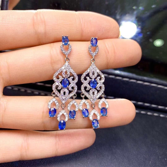 Natural Sri Lanka Sapphire Earrings S925 Silver - Dazora Jewels  - Dazora Jewels 
