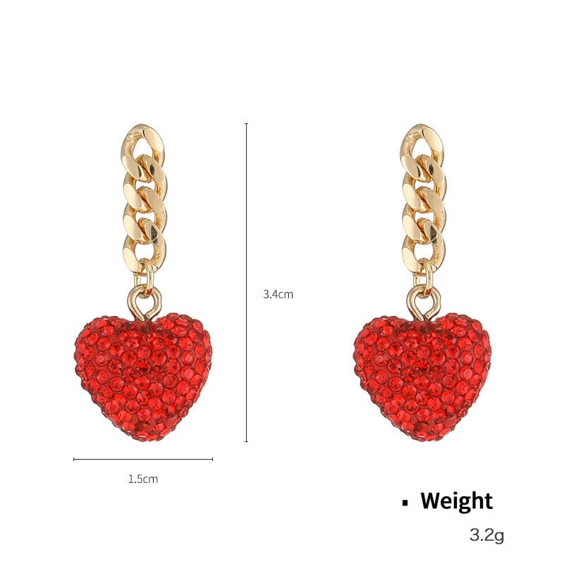 Red Heart Shape With Diamond Necklace Combination Suit Valentine's Day Gift Festival Peach Heart Earrings - Dazora Jewels  - Dazora Jewels 