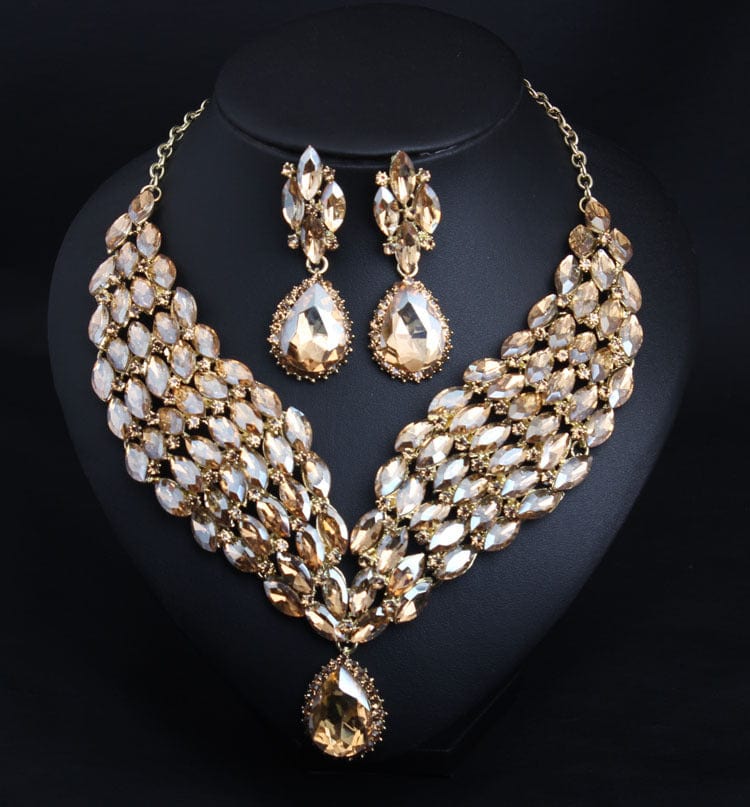 Crystal African Necklace Earring Set - Dazora Jewels  - Dazora Jewels 