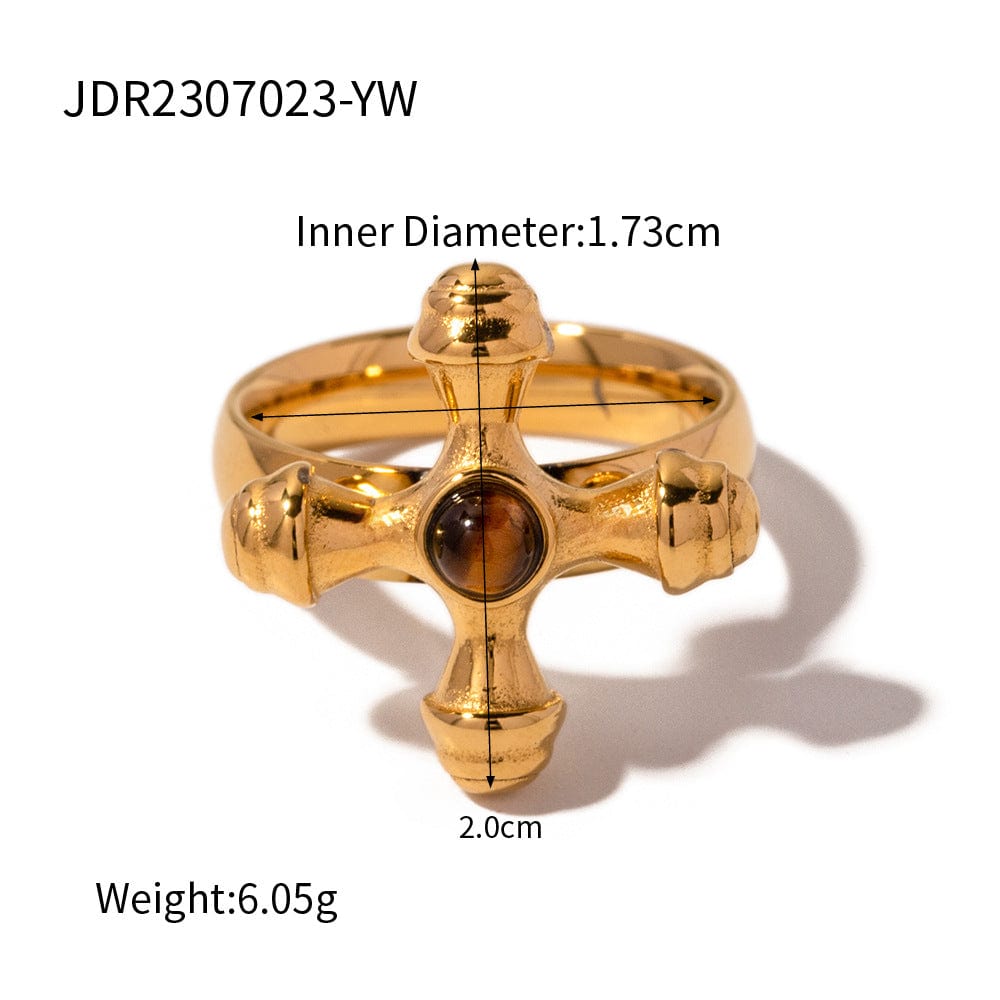 Stainless Steel Inlaid Stone Cross Gold-plated Titanium Steel Ring For Women - Dazora Jewels  - Dazora Jewels 