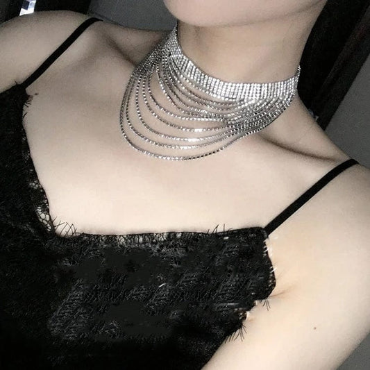 Rhinestone Tassel Chain Necklace Clavicle Chain Fashion - Dazora Jewels  - Dazora Jewels 