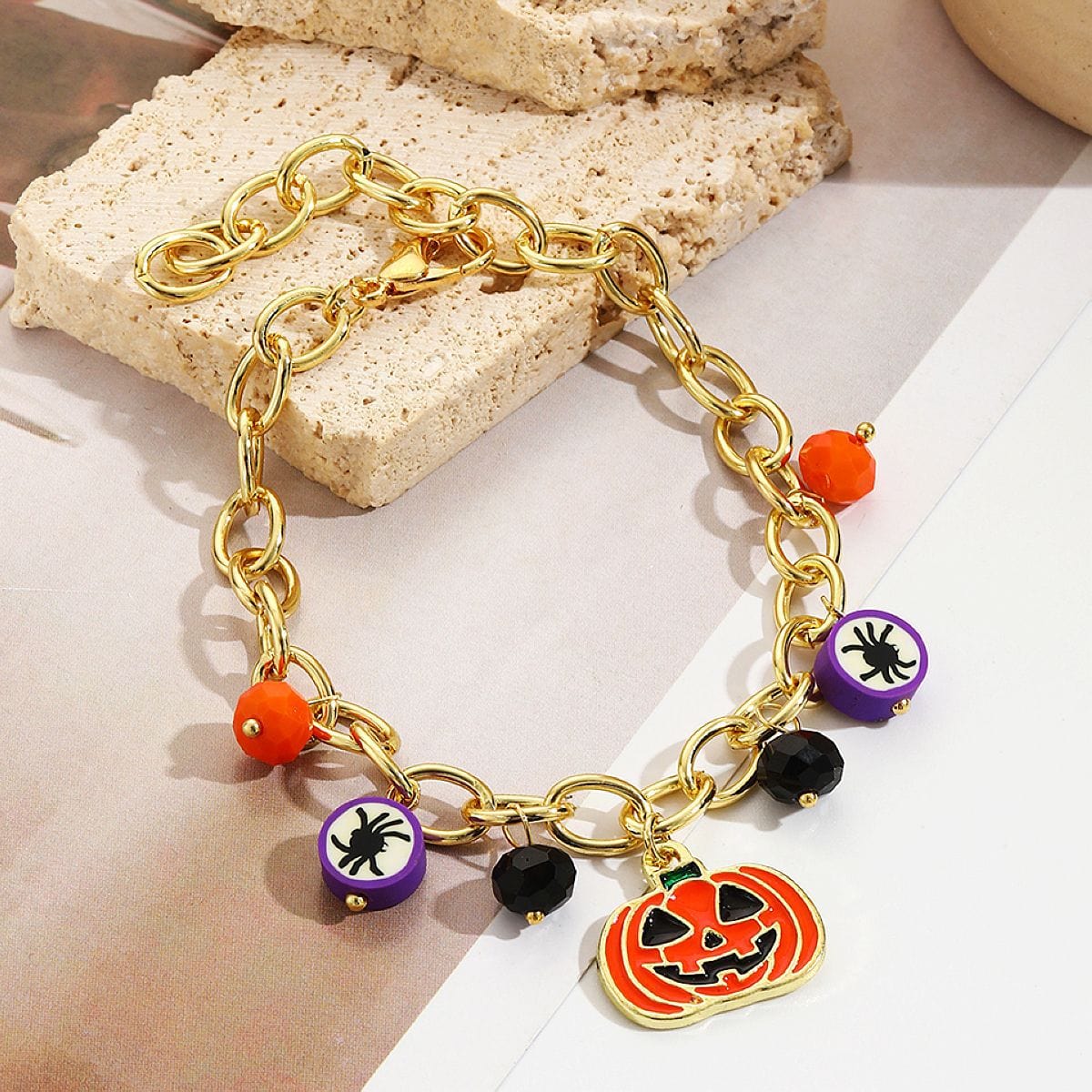 Yellow Red Pumpkin Skull Pendant Halloween Bracelet - Dazora Jewels  - Dazora Jewels 