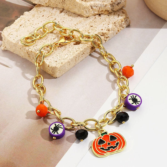 Yellow Red Pumpkin Skull Pendant Halloween Bracelet - Dazora Jewels  - Dazora Jewels 