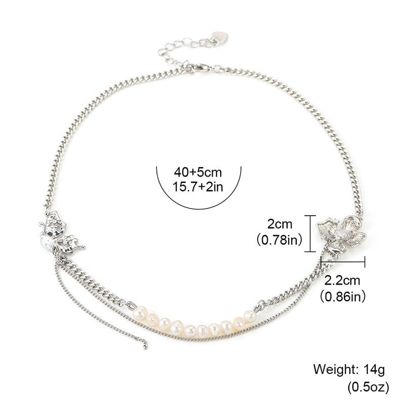 Korean Style Ins Style Natural Pearl Flower Double-layer Necklace - Dazora Jewels  - Dazora Jewels 