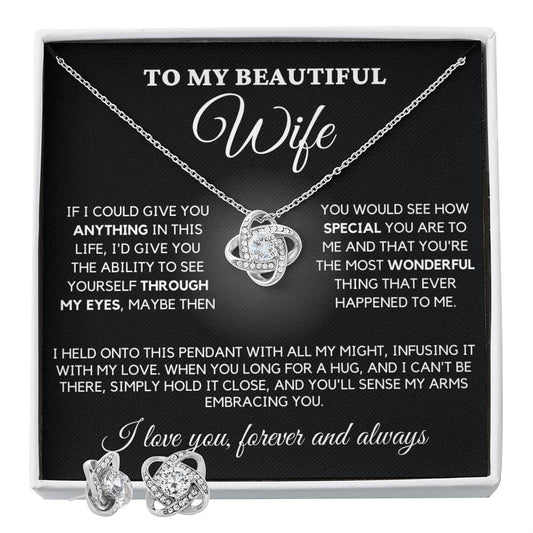 To My Beautiful Wife - Love Knot Earring & Necklace Set