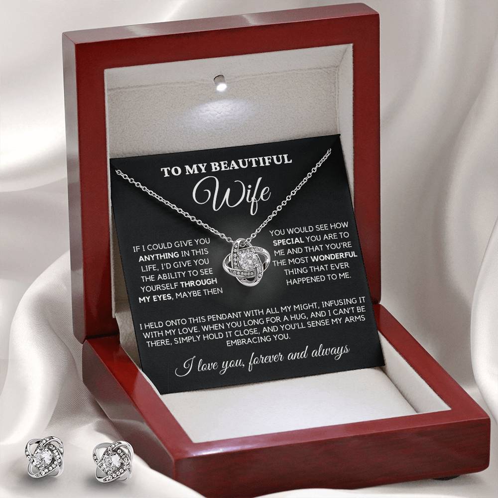 To My Beautiful Wife - Love Knot Earring & Necklace Set