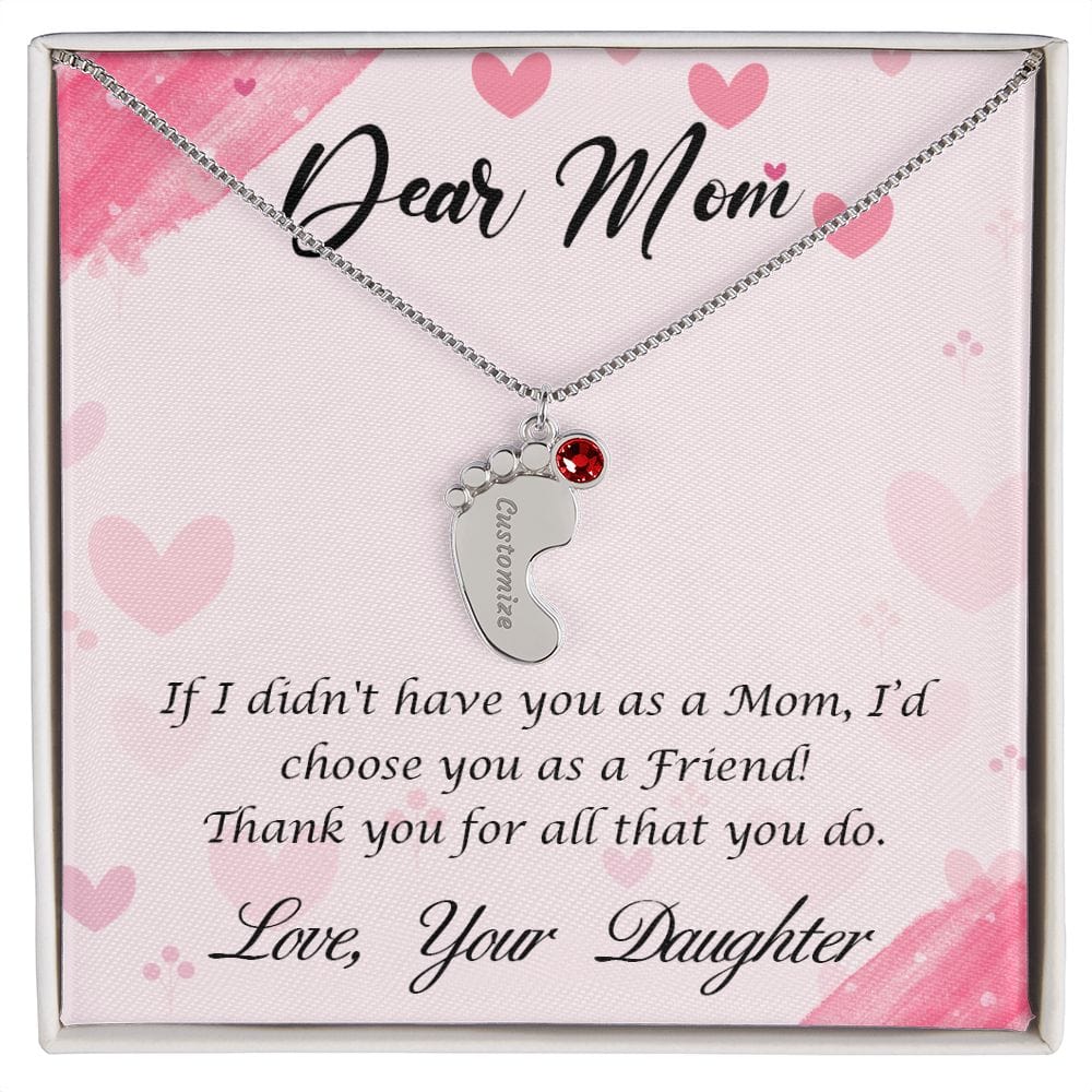 Dear Mom Engraved Baby Feet Necklace (With Choice Of Birthstone) - Dazora Jewels  - Dazora Jewels 