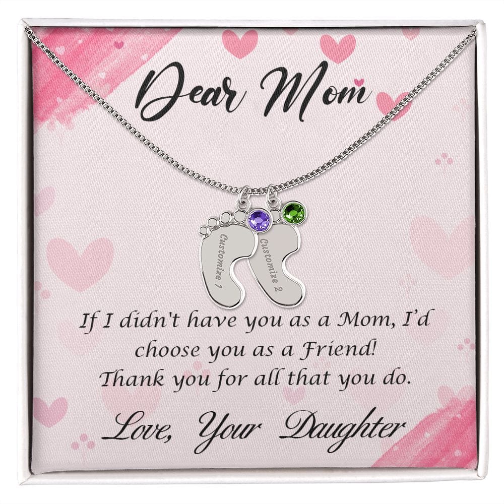 Dear Mom Engraved Baby Feet Necklace (With Choice Of Birthstone) - Dazora Jewels  - Dazora Jewels 