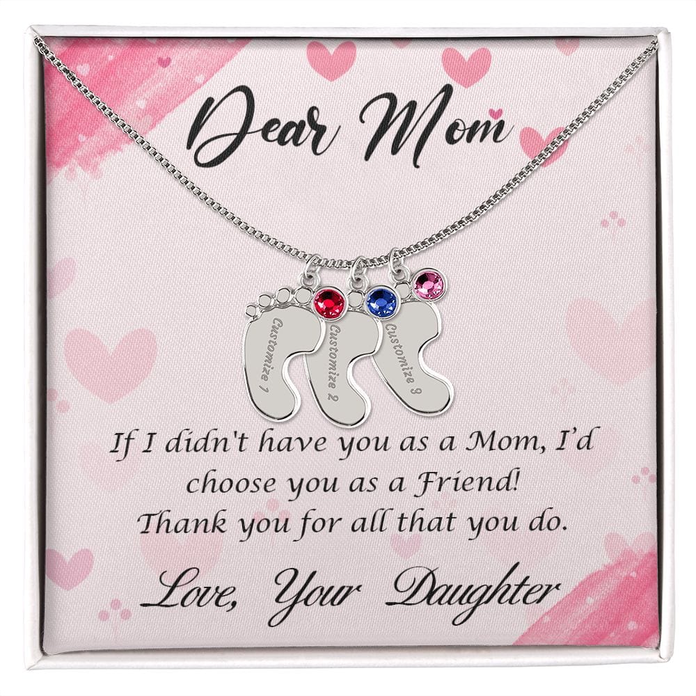 Dear Mom Engraved Baby Feet Necklace (With Choice Of Birthstone) - Dazora Jewels  - Dazora Jewels 