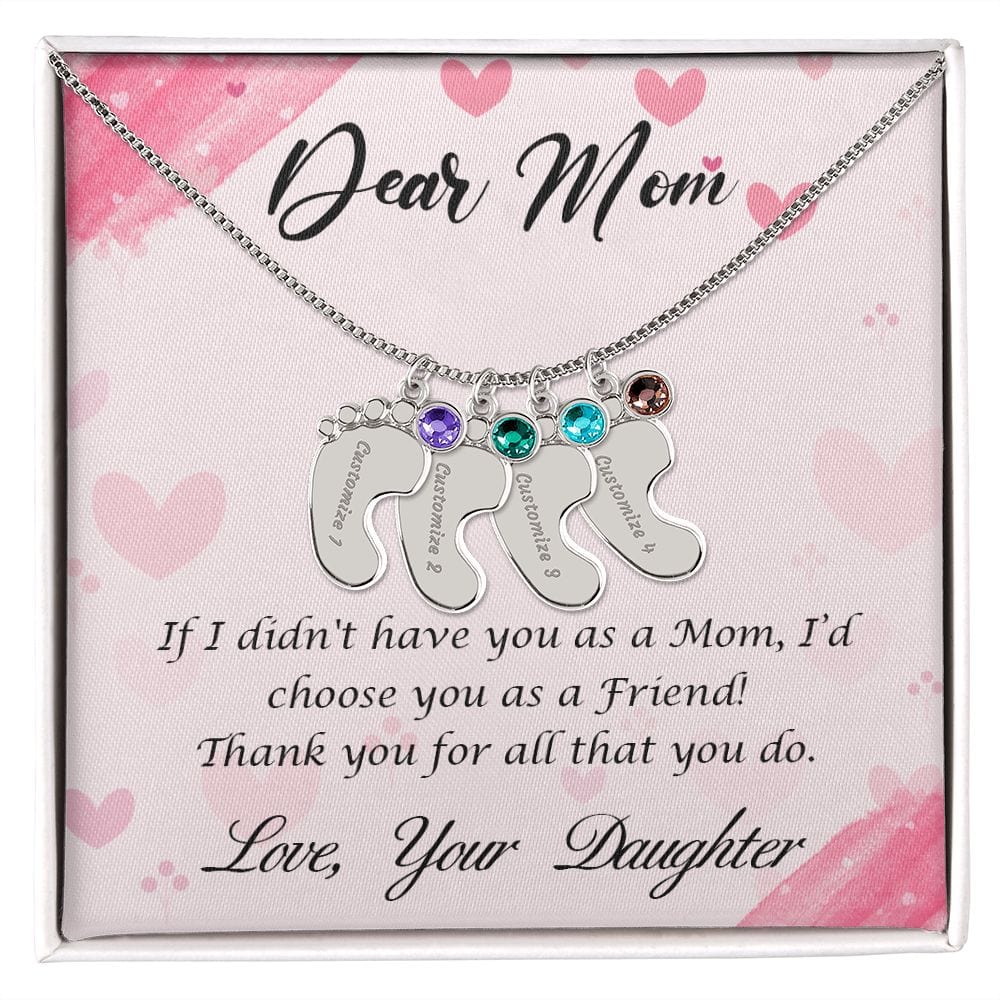 Dear Mom Engraved Baby Feet Necklace (With Choice Of Birthstone) - Dazora Jewels  - Dazora Jewels 