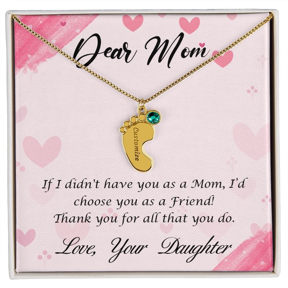 Dear Mom Engraved Baby Feet Necklace (With Choice Of Birthstone) - Dazora Jewels  - Dazora Jewels 