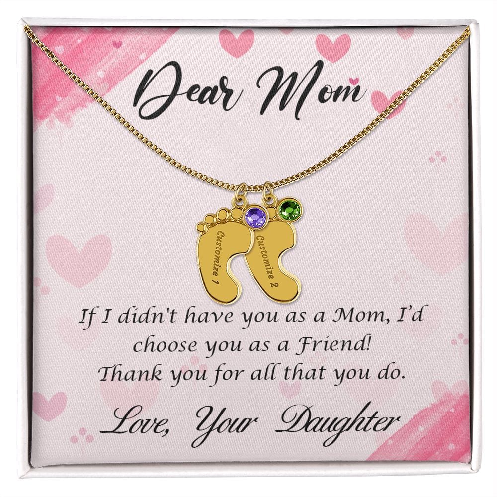 Dear Mom Engraved Baby Feet Necklace (With Choice Of Birthstone) - Dazora Jewels  - Dazora Jewels 