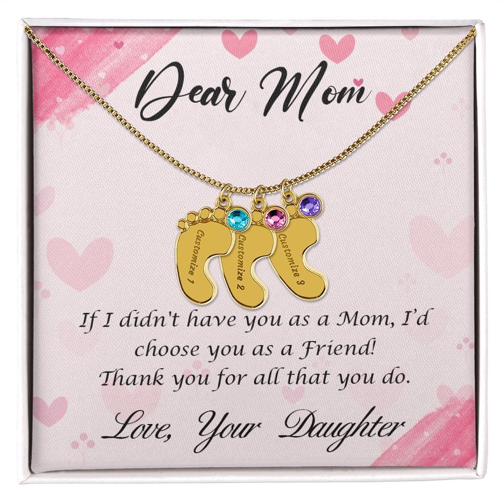 Dear Mom Engraved Baby Feet Necklace (With Choice Of Birthstone) - Dazora Jewels  - Dazora Jewels 