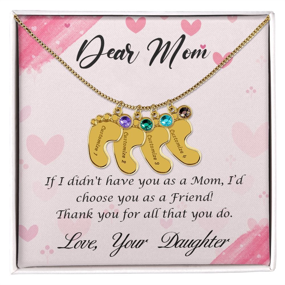 Dear Mom Engraved Baby Feet Necklace (With Choice Of Birthstone) - Dazora Jewels  - Dazora Jewels 