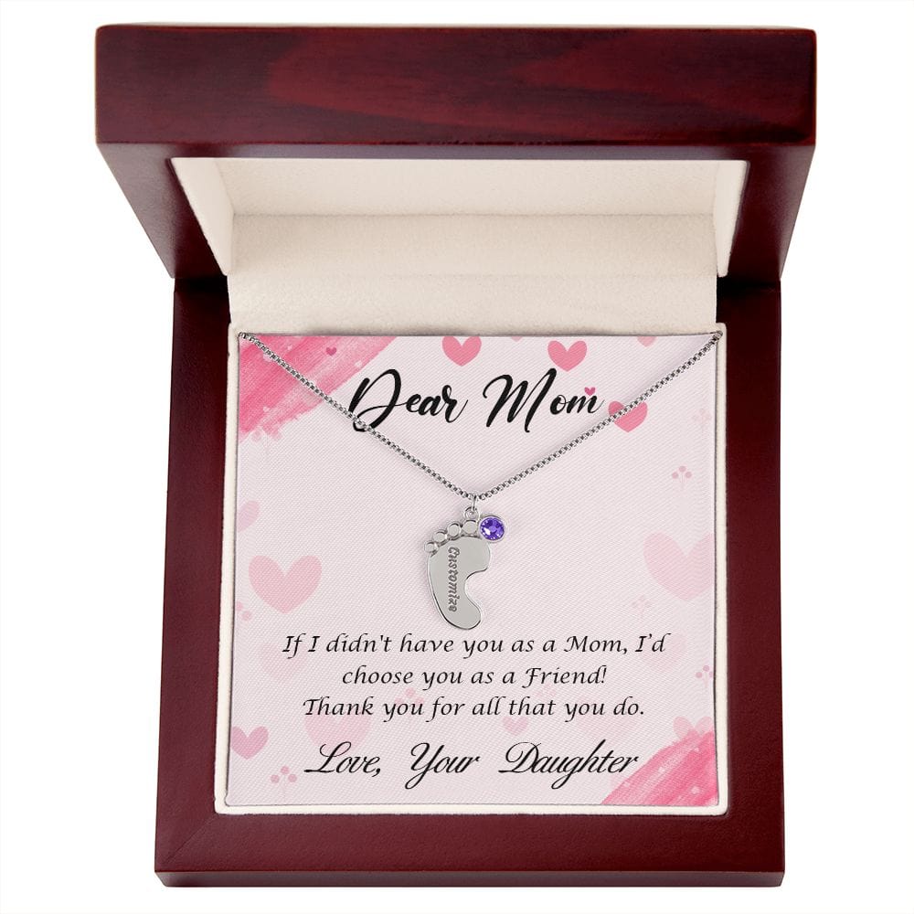 Dear Mom Engraved Baby Feet Necklace (With Choice Of Birthstone) - Dazora Jewels  - Dazora Jewels 