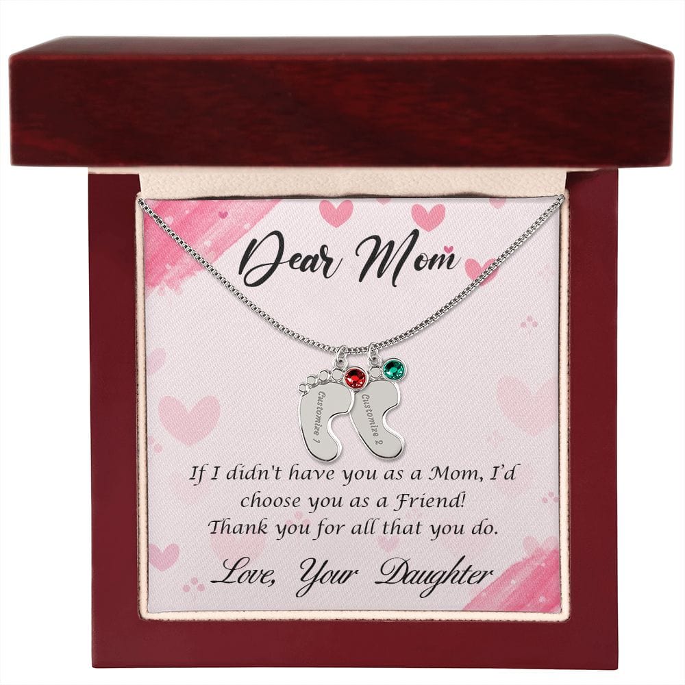 Dear Mom Engraved Baby Feet Necklace (With Choice Of Birthstone) - Dazora Jewels  - Dazora Jewels 