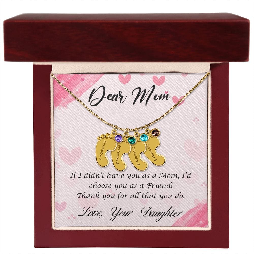 Dear Mom Engraved Baby Feet Necklace (With Choice Of Birthstone) - Dazora Jewels  - Dazora Jewels 