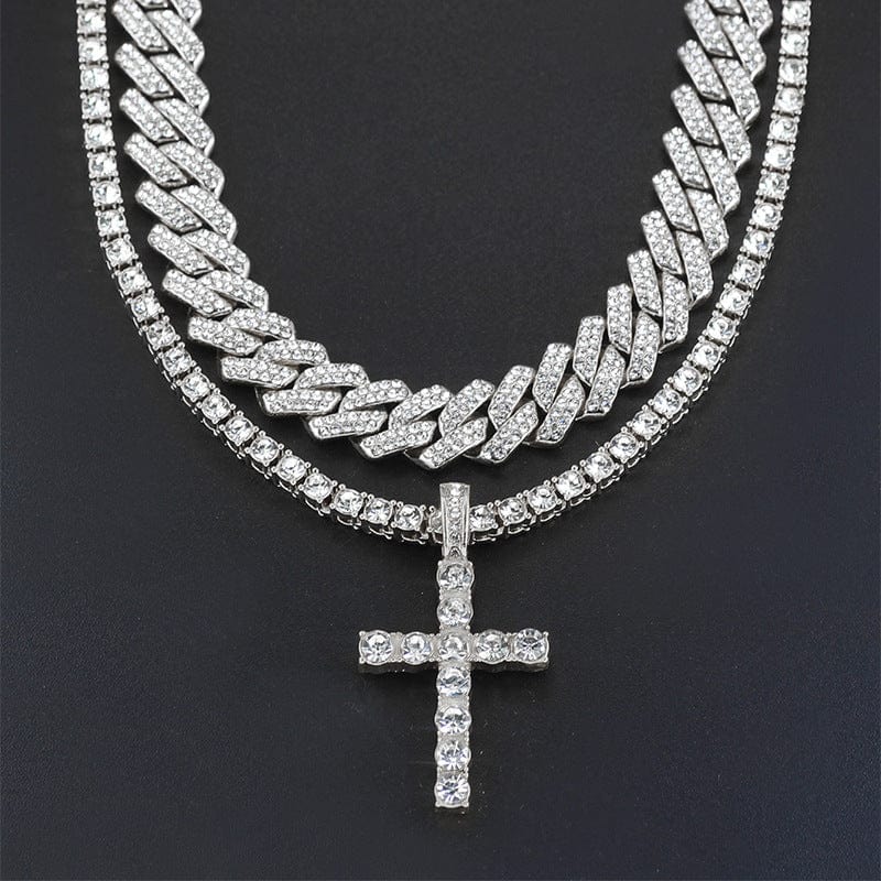 Cross 4.0mm Diamond Studded Single Row Men's Necklace - Dazora Jewels  - Dazora Jewels 