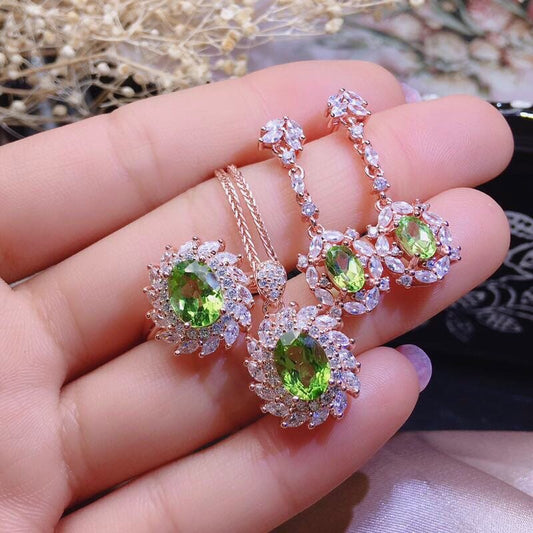 S925 Silver Gilded Peridot Set Jewelry - Dazora Jewels  - Dazora Jewels 