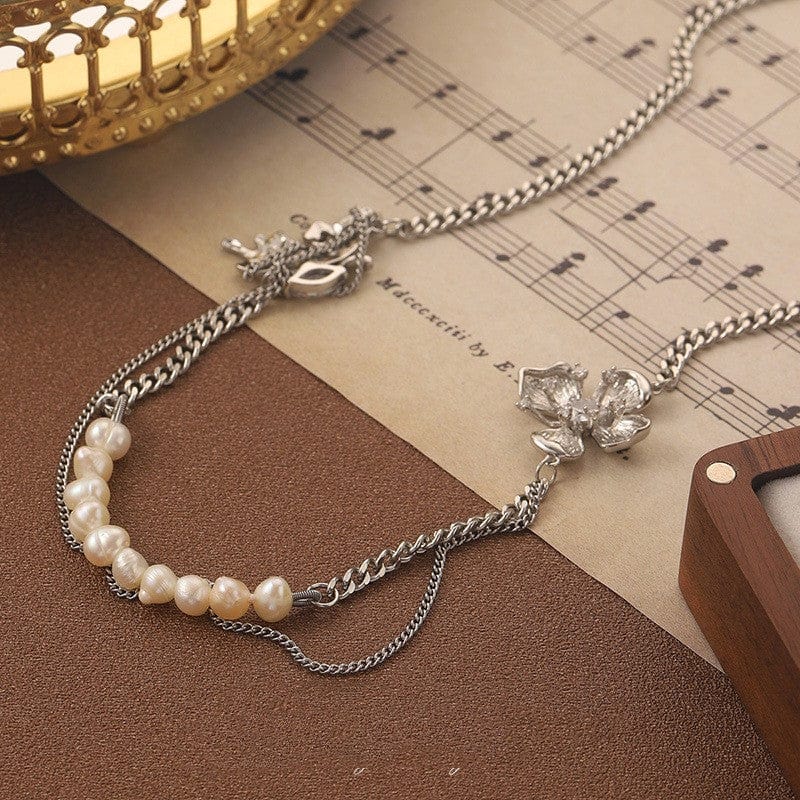 Korean Style Ins Style Natural Pearl Flower Double-layer Necklace - Dazora Jewels  - Dazora Jewels 