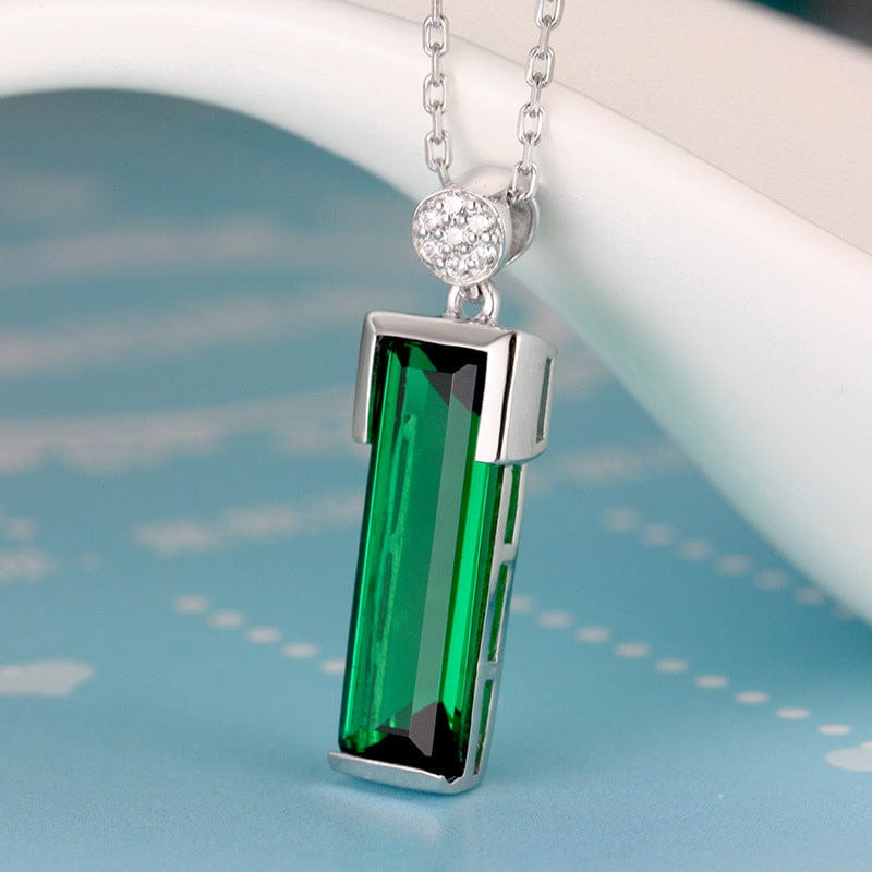 Emerald Color Gemstone 925 Silver Plated Jewelry Necklace 18k Platinum Plated Pendant Women's - Dazora Jewels  - Dazora Jewels 